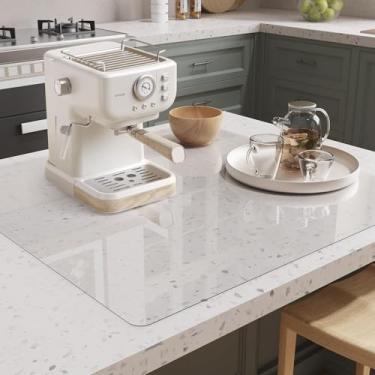 Imagem de Tapete de PVC transparente 0,9 x 0,9 m, tapete de vinil macio de 2 mm de espessura para bancada, mesa ou piso duro, resistente a arranhões, impermeável, fácil de limpar, alta resiliência (91 x 91 cm