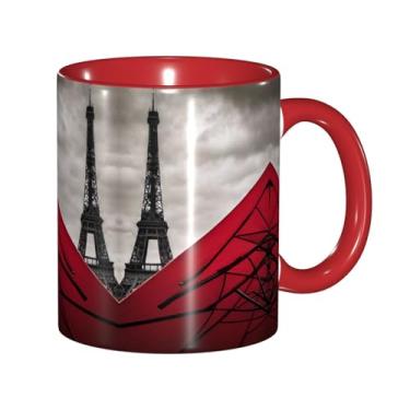 Imagem de Zeraoke Torre Eiffel com impressão de guarda-chuva vermelho canecas de café criativas, personalizadas, presente para família, tamanho 325 ml, unissex