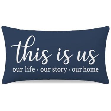 Imagem de HERHOME This is us Farmhouse Capas de almofada decorativas 30,5 x 50,8 cm, capas de almofada para área externa azul marinho capas de almofada para cama de casa sofá XHP-226-12