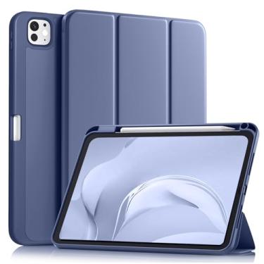 Imagem de Akkerds Capa para iPad Pro de 11 polegadas (M5/M4) 2025/2024 6ª/5ª geração com suporte para lápis, capa protetora para iPad Pro de 11 polegadas com suporte de três dobras/parte traseira de TPU macio