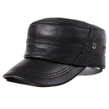 Imagem de Boné de beisebol masculino de inverno com viseira chapéu de caça caçador de couro quente boné militar ajustável (preto-2GG