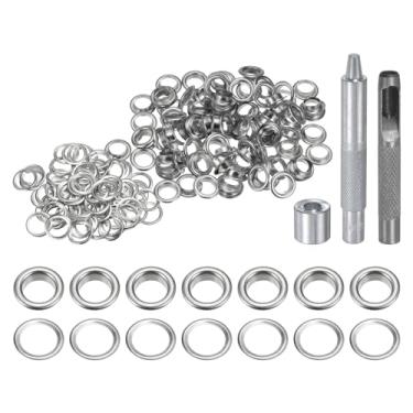 Imagem de HARFINGTON Kit de ferramentas de ilhós, 100 peças, conjunto de ilhós de cobre de 8 mm com furador oco, ferramentas de fixação de ilhós para roupas cinto de tecido de couro, tom prateado