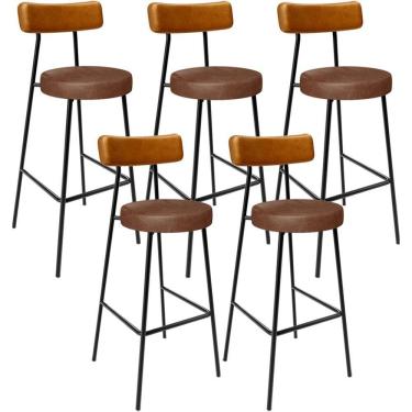Imagem de Kit 05 Banquetas Alta Bar Cozinha Sala De Jantar Milão L02 Couríssimo Whisky Marrom - Lyam Decor