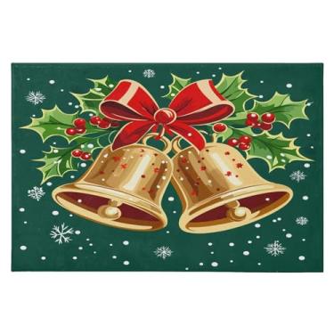 Imagem de CEBUGI Tapete de área 60 x 90 cm macio lavável tapete antiderrapante com suporte de borracha tapetes de área de sinos de Natal para sala de estar, quarto, decoração de casa