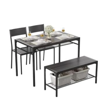 Imagem de conjunto de jantar Mesa de cozinha e 2 cadeiras para 4 pessoas com banco, conjunto mesa jantar peças para espaços pequenos(Preto)
