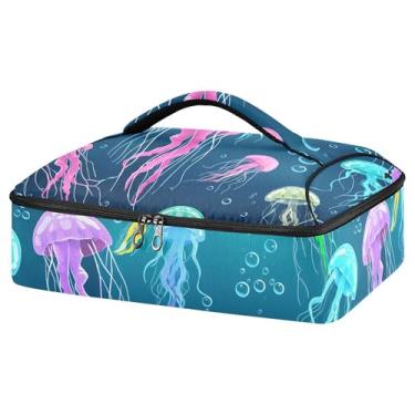 Imagem de Burbuja Caçarola de água-viva colorida para alimentos quentes ou frios, bolsa de transporte de caçarola isolada com armazenamento de louça, bolsa térmica portátil para festas, piquenique e acampamento