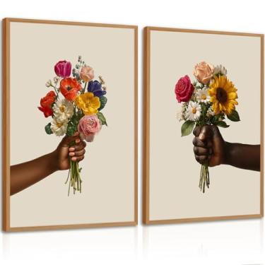 Imagem de Arte de parede de flor de casal preto mulher afro-americana decoração de parede homem negro pessoas estampas florais homens africanos mulheres fotos pintura de casal para quarto sala de estar 30,5 x