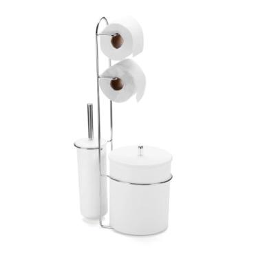 Imagem de Suporte Com Lixeira 5 Litros, Porta Papel Higiênico Duplo E Escova Sanitária(BRANCO)