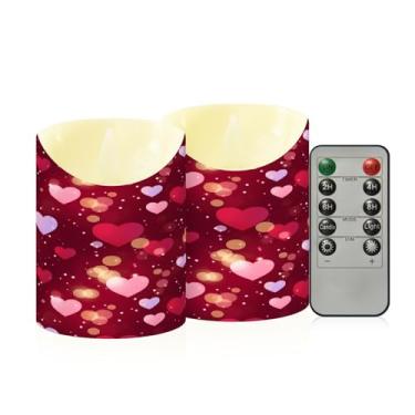 Imagem de Wassud Pacote com 2 velas sem chama com corações dos namorados com controle remoto, velas realistas cintilantes com temporizador, velas decorativas para Natal, casamento, festa, decoração de casa