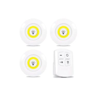Imagem de Conjunto 3 Luminárias LED com Controle Remoto, 5W, Branca, Plástico, 9cm Diâmetro, 150lm, Alimentação por Pilhas AAA