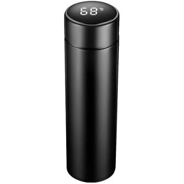 Imagem de Garrafa Térmica com Medidor de Temperatura Digital, Squeeze Portátil, Preta