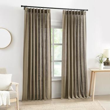 Imagem de Central Park Painel de cortina de filtro de luz com pregas marrom café com forro de microfibra 280 cm para sala de estar, cortina de tratamento de janela misturada de linho para quarto com ganchos de