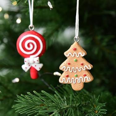 Imagem de Pacote com 4 enfeites de árvore de Natal, bengala doce, homem de gengibre, pirulito e decorações para pendurar na árvore de Natal, decoração fofa de Natal para casa, festa, árvore, presentes