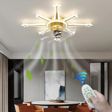 Imagem de Ventilador de teto com iluminação, luminária de teto criativa em formato de estrela com controle remoto, silencioso, 60W, dimerizável, com ventilador e timer, ideal para quarto, sala de esta
