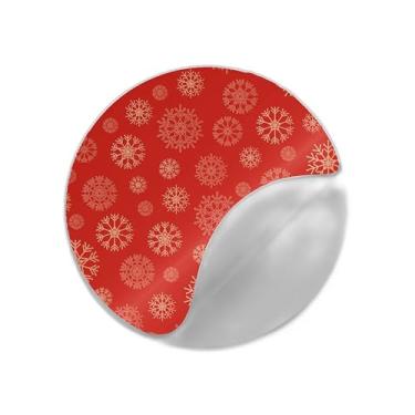 Imagem de Adesivos Redondos Natalinos 25 Unidades Flocos de Neve Dourado e Vermelho - Tamanho 85x85cm