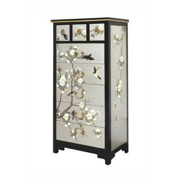 Imagem de Cômodas Cômoda moderna com 8 gavetas, cômoda alta armazenamento, de madeira alças latão, armário grande capacidade para sala estar, corredor(B)