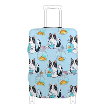 Imagem de Joisal Capas de mala para proteção de bagagem, gatos fofos, peixinho dourado, azul claro, personalizado, manga de bagagem de viagem para mulheres, P, serve para capa de 45 a 50 cm, Cute Cats Goldfish