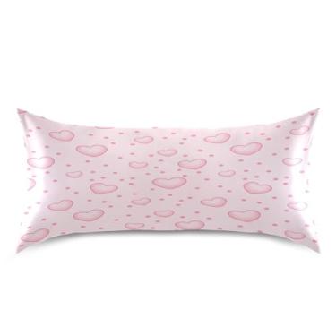 Imagem de Blueangle Fronha de cetim refrescante para cabelo e pele, capa de travesseiro de coração rosa, tamanho king size 50,8 x 101,6 cm com fecho de envelope (632)