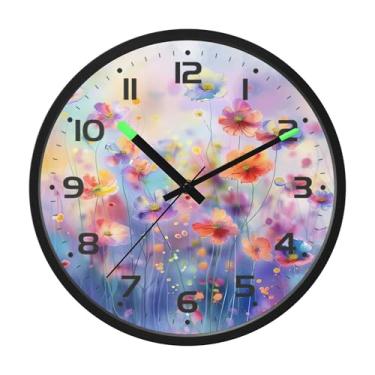 Imagem de SEHANY Herb Wildflower Relógio de parede silencioso sem tique-taque relógio redondo operado por bateria 30 cm controle de som luz noturna relógios de parede para sala de estar, cozinha, quarto