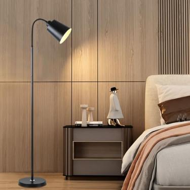 Imagem de Luminária de chão minimalista nórdica preta/branca, luminária de chão vertical em metal polido com cabeça giratória, luminária de leitura para sofá, luminária de coluna para interiores, idea