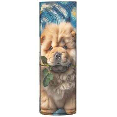 Imagem de Vaso de mesa de centro cilíndrico para cachorro de mesa, noite estrelada, chow chow, vaso grande, fofo, personalizado, exclusivo, decoração de flores modernas, 30 x 9,9 cm