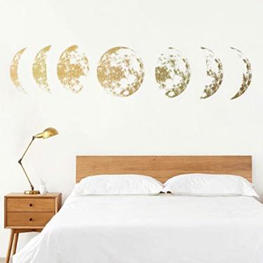 Imagem de GLOGLOW Decalque Adesivo Decalque de Parede Fase da Lua Dourada, Material de PVC, 23,62 X 15,75 pol., Adesivos Removíveis para Quarto, Decoração de Sala de Estar Decoração Diária