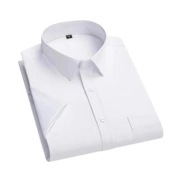 Imagem de Camisa Social Masculina Slim Fit Antirrugas De Manga Curta Branca Com 