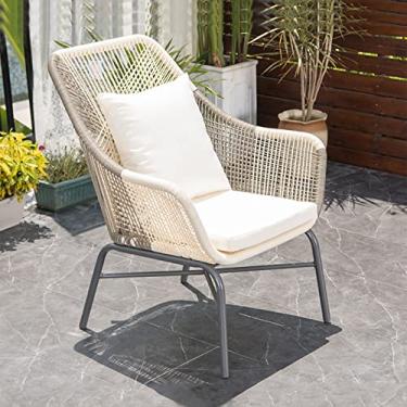 Imagem de LOERSS Mobília de pátio para todos os climas, cadeira de assento de parque, varanda quintal, jardim, móveis ao ar livre, cadeiras de vime, moldura de alumínio