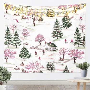 Imagem de jejeloiu Tapeçaria de Natal, árvore de Natal, arte de parede para sala de estar, quarto, centro da cidade, impressão, cobertor para pendurar na parede, ano novo, decoração de casa, médio, 150 x 150 cm