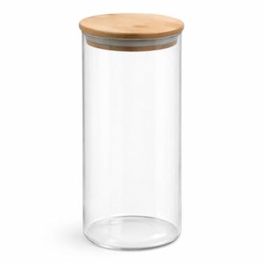 Imagem de Pote de Vidro Borossilicato com Tampa de Bambu, 1800 ml, Transparente, 26 cm Altura x 10 cm Diâmetro, para Armazenamento de Alimentos