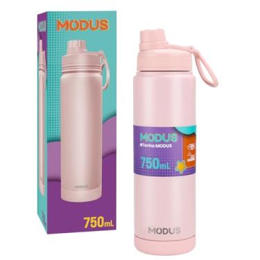 Imagem de MODUS Garrafa Térmica em Aço Inoxidável 750mL com Base Emborrachada Anti Derrapante, Alça e Adesivos (Rosa)