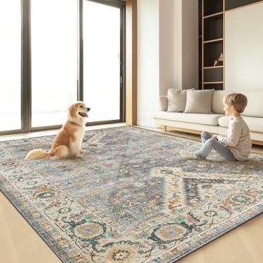 Imagem de Tapete Boho Vintage, 20 x 25,4 cm, lavável, retrô, boêmio, marroquino, neutro, grande, de lã sintética, leve, para uso interno, antiderrapante, para sala de estar, quarto, sala de crianças, escritório