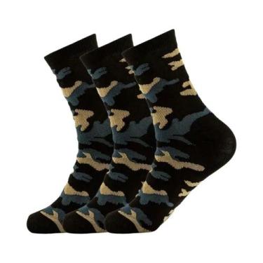 Imagem de Meias Masculinas Camufladas De Cano Médio, 3 Pares, Confortáveis E Res