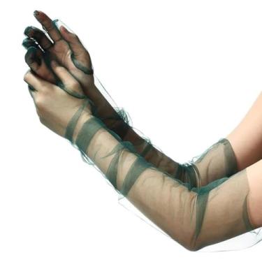 Imagem de 1 par de luvas femininas longas de tule para casamento – 69,8 cm comprimento do cotovelo vintage transparente camiseta festa noite bola ópera luvas