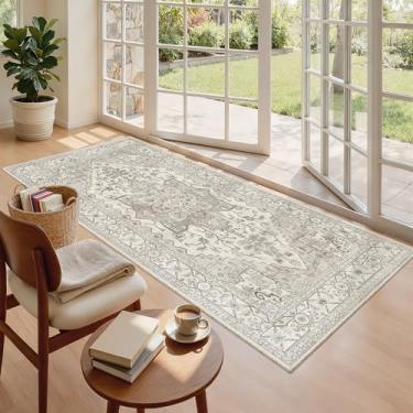 Imagem de Madane Tapete de corredor 7 x 15 cm - Tapetes de cozinha laváveis Tapete de entrada Tapete vintage macio antiderrapante para casa de fazenda para banheiro, sala de estar, quarto (3 x 6, bege/marrom)