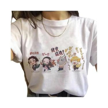 Imagem de Camiseta Branca Com Estampa Gráfica De Demon Slayer Kimetsu No Yaiba E