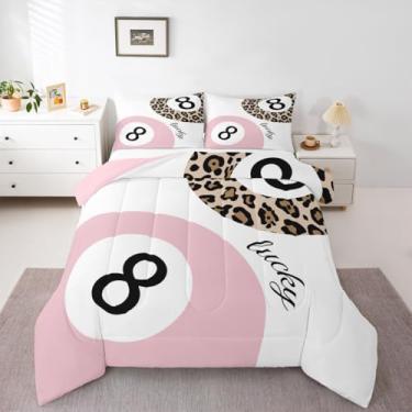 Imagem de Erosebridal Jogo de cama Funky Lucky com 8 bolas, estampa de leopardo, tamanho Queen, com estampa de leopardo, 8 bolas da sorte, Y2K, moderno, com enchimento de edredom e decoração de quarto, estética