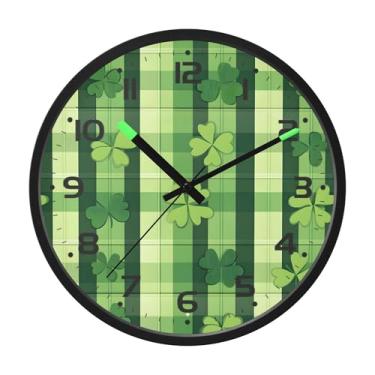 Imagem de SEHANY Relógio de parede Green Clover, silencioso, sem tique-taque, relógio redondo operado por bateria, controle de som, luz noturna, relógios de parede para sala de estar, cozinha, quarto