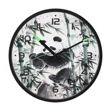 Imagem de SEHANY Bonito relógio de parede panda silencioso sem tique-taque relógio redondo operado por bateria 30 cm controle de som luz noturna relógios de parede para sala de estar, cozinha, quarto