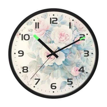 Imagem de SEHANY Relógio de parede de rosas para dia dos namorados, silencioso, sem tique-taque, operado por bateria, controle de som, luz noturna, relógios de parede para sala de estar, cozinha, quarto