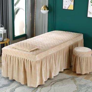 Imagem de Conjunto de lençóis de mesa de massagem, 3 peças, microfibra, veludo, beleza, beleza, fisioterapia, salão de beleza, saia e roupa de cama luxuosa, respirável, roupa de cama de spa, decoração de cama