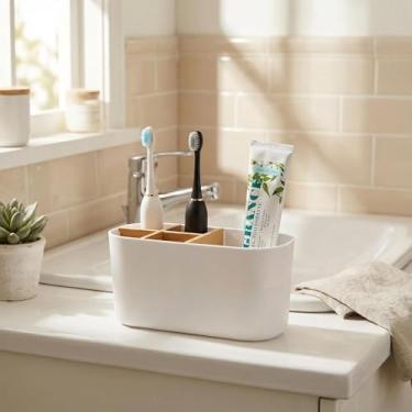 Imagem de Suportes de escova de dentes para banheiros, 5 compartimentos, suporte de escova de dentes de bambu, suporte de escova de dentes elétrica infantil e suporte de pasta de dente