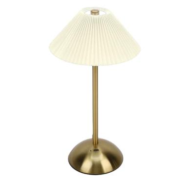 Imagem de Hyuduo Abajur Plissado, Abajur LED Recarregável USB Sem Fio Com Controle de Toque Em 3 Cores e Escurecimento Contínuo, retrô de Cabeceira para Sala de Estar (Bege)