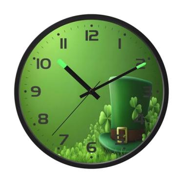Imagem de SEHANY Relógio de parede Green Clover, silencioso, sem tique-taque, relógio redondo operado por bateria, controle de som, luz noturna, relógios de parede para sala de estar, cozinha, quarto