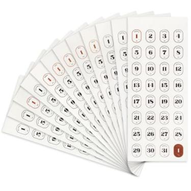 Imagem de 12 folhas de adesivos de data de planejador mensal, 365 adesivos de números diários de agenda, acessórios decorativos para adesivos de planejador