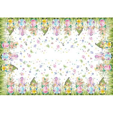 Imagem de XCHI Toalha de mesa quadrada com orelhas de coelho, ovos, grama, flores, Páscoa, toalha de mesa, lavável, para decoração de festa em casa, 152 x 152 cm