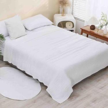 Imagem de Cobertores e mantas fofas femininas masculinas para cama cachecol adulto longo duplo solteiro para sofá toalha de banho absorvente algodão gaze quente macio e confortável (branco, 150 x 200 cm)