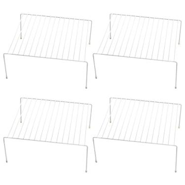 Imagem de YBM HOME Organizador de prateleira de armário de arame branco e ajudante de rack de armazenamento para cozinha, balcão de cozinha expansível e prateleira de armário (4, 30,5 cm C x 25,4 cm L x 12,7 cm