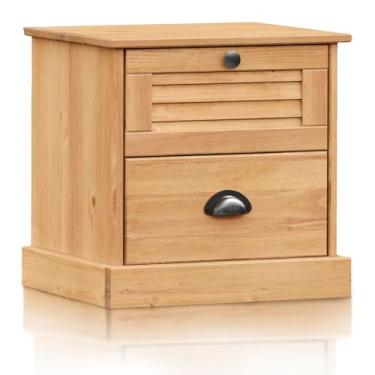 Imagem de Mesa de Cabeceira com 2 Gavetas e Nicho Aberto 100% Madeira Maciça Reflorestada Acabamento Cor Cera Funcional