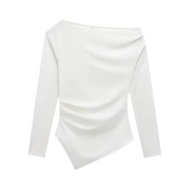 Imagem de Camiseta Feminina De Verão Com Um Ombro E Manga Longa Assimétrica Y2K 